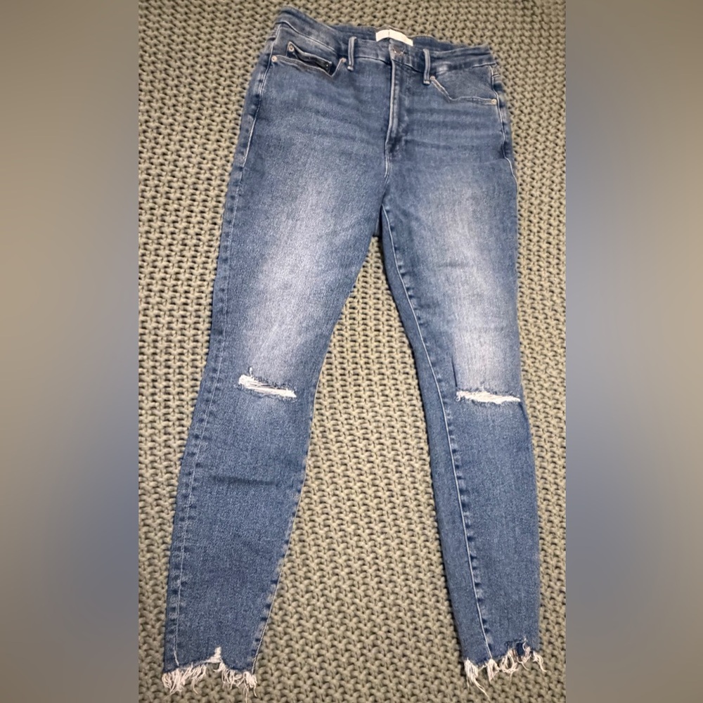 Good American x Zara Blue Distressed Skinny Jeans